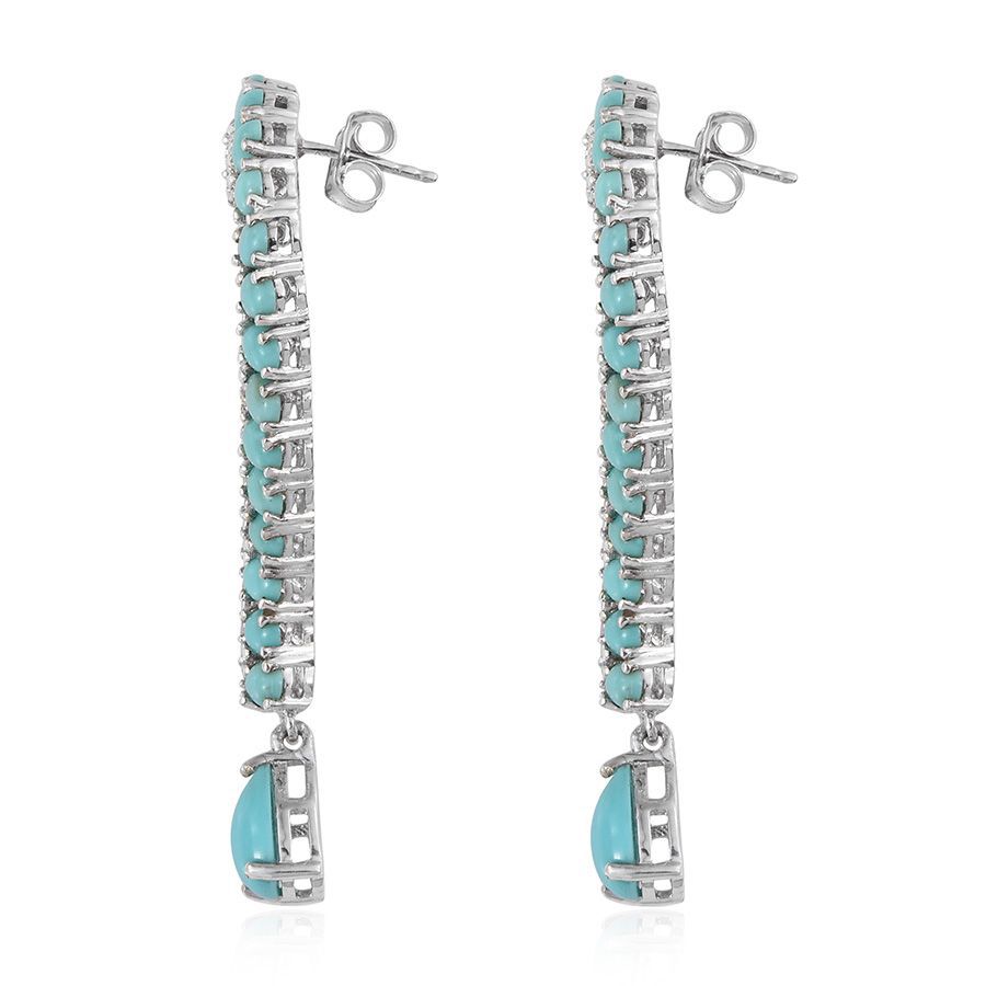 Sonoran Turquoise (Pear), Diamond Earrings (with Push Back) in Platinum Overlay Sterling Silver 7.770 Ct.
