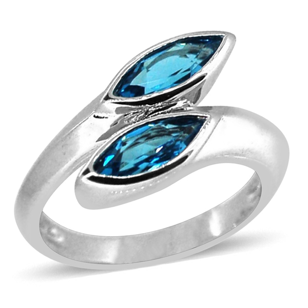 Sky Blue Topaz (Mrq) Crossover Ring in Rhodium Plated Sterling Silver 2.250 Ct.