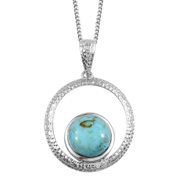 Arizona Matrix Turquoise (Rnd) Solitaire Pendant With Chain in Platinum Overlay Sterling Silver 2.75