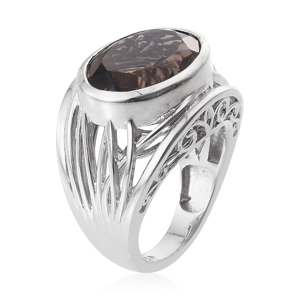 Brazilian Smoky Quartz (Ovl) Solitaire Ring in Platinum Overlay Sterling Silver 7.250 Ct. Silver wt 7.80 Gms.