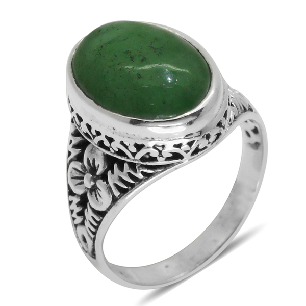 Royal Bali Collection Chinese Green Jade (Ovl) Solitaire Ring in Sterling Silver 9.200 Ct.