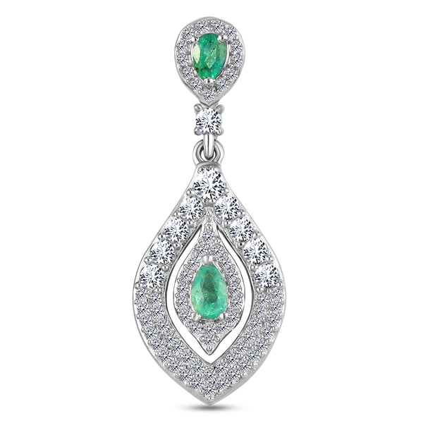 Premium Emerald and Natural Cambodian Zircon Cluster Pendant in Platinum Overlay Sterling Silver 1.3