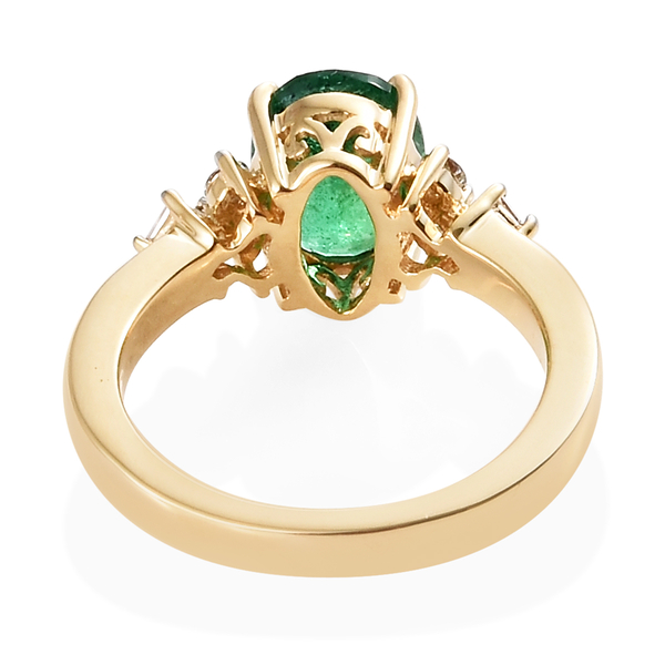 ILIANA 18K Yellow Gold AAA Premium Santa Terezinha Emerald (Ovl 1.65 Ct), Diamond (SI/G-H) Ring 1.850 Ct, Gold Wt 5.35 Gms