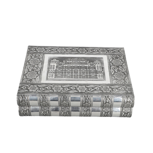 Hawa Mahal Embossed Handcrafted Jewellery Organizer with 4 Extendable Trays, Inside Mirror and Red V