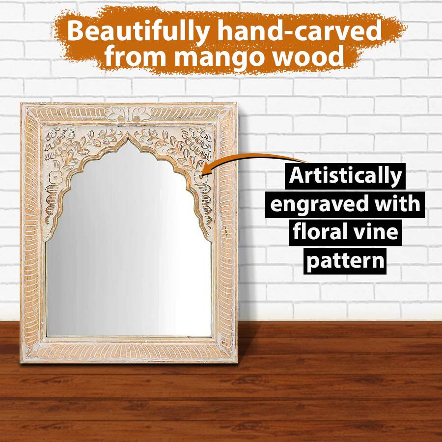 Handmade - Hand Carved Wooden Mirror and Decor Piece (Dimension 59.69x44.45x2.54cm)