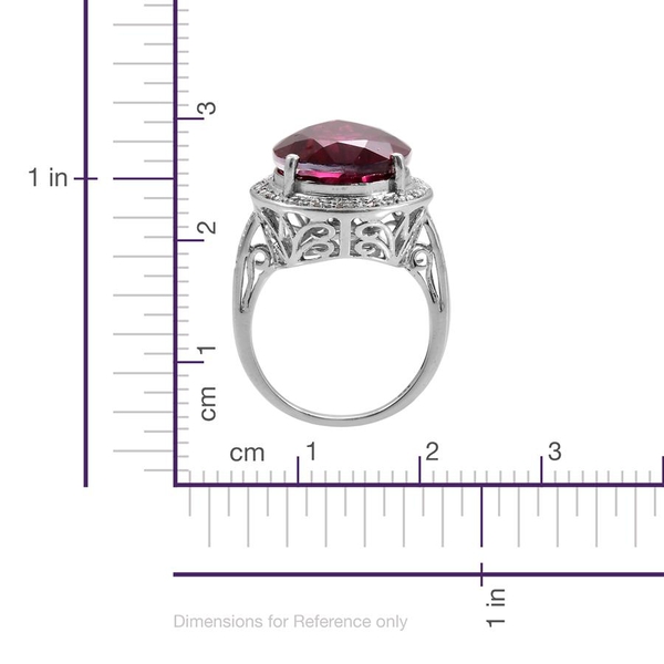 Rubelite Colour Quartz (Pear 14.50 Ct), Diamond Ring in Platinum Overlay Sterling Silver 14.600 Ct.