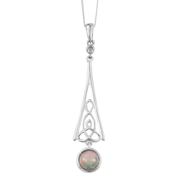 Ethiopian Welo Opal (Rnd 1.00 Ct), Natural Cambodian Zircon Pendant With Chain in Platinum Overlay S