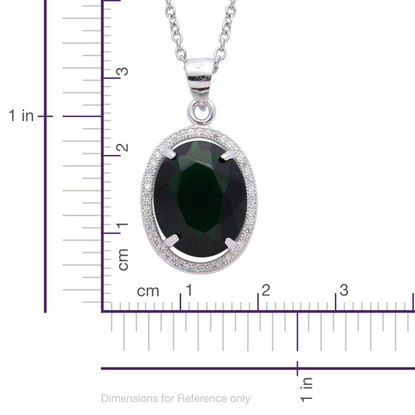 AAA Simulated Emerald and Simulated White Diamond Pendant With Chain (Size 18) in Rhodium Plated Sterling Silver 5.000 Ct.
