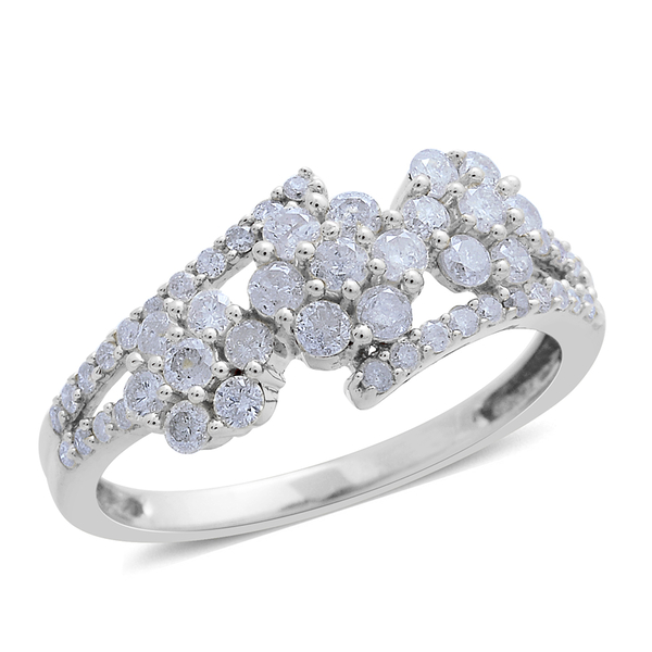 9K White Gold SGL Certified Diamond (I3 G-H) Triple Floral Ring 1.000 Ct.