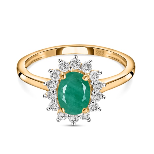 Socoto Emerald and Natural Cambodian Zircon Ring in 14K Gold Overlay Sterling Silver 1.07 Ct.