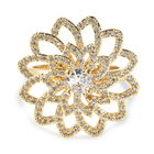 Simulated Diamond Floral Ring (Size N) in Yellow Gold Tone