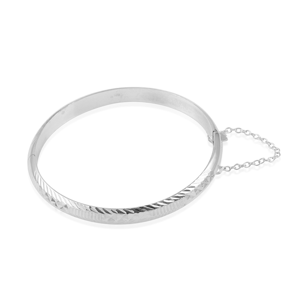 Close Out Deal Sterling Silver Bar and Diamond Cut Bangle (Size 7.5), Silver wt 7.90 Gms.