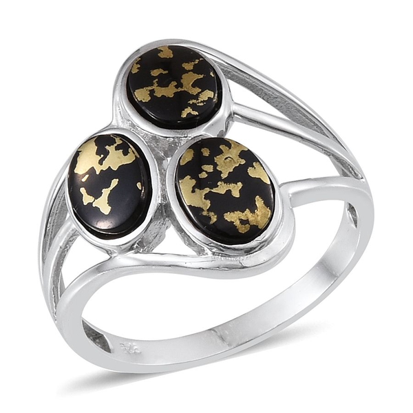 Goldenite (Ovl) Trilogy Ring in Platinum Overlay Sterling Silver 3.000 Ct.