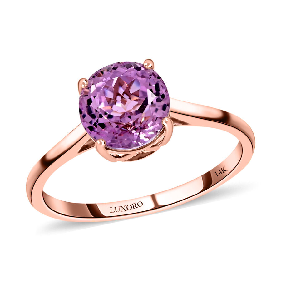 Certified and Appraised 14K Rose Gold AAA Martha Rocha Kunzite Solitaire Ring Gold 3.14 grams, 2.60 Ct