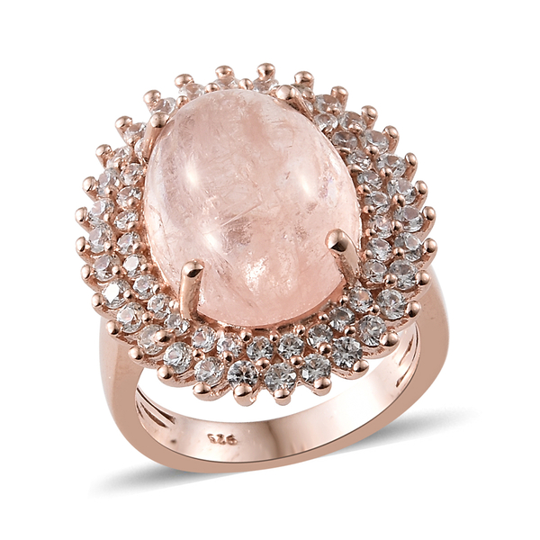 11.50 Ct Marropino Morganite and Zircon Double Halo Ring in Rose Gold Plated Silver 6.44 Grams