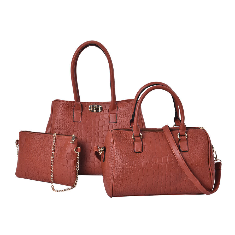 Exclusive Set of 3 Designer Bags in Brick Red 3638175 TJC