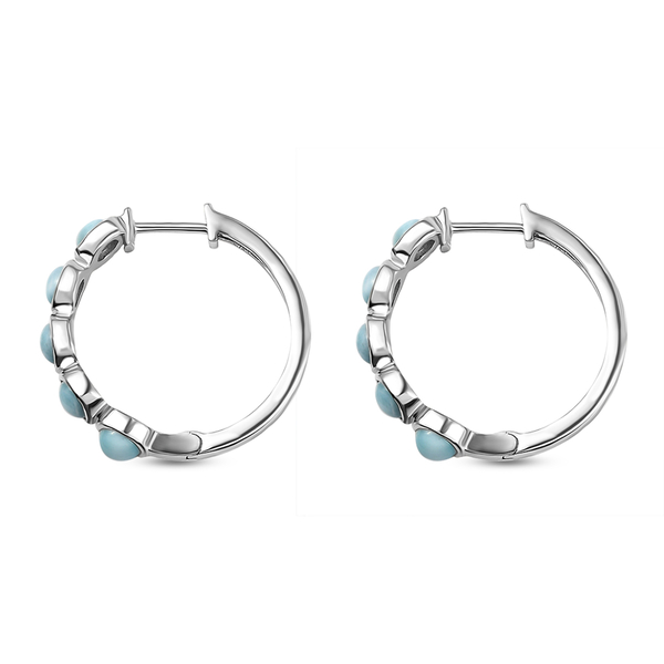 Larimar Hoop Earrings in Platinum Overlay Sterling Silver 3.18 Ct, Silver Wt. 4.12 Gms