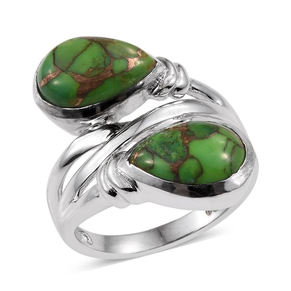 Mojave Green Turquoise (Pear) Crossover Ring in ION Plated Platinum Bond 6.750 Ct.