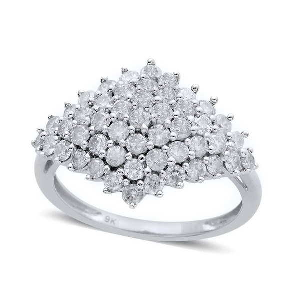 1.50 Carat Diamond SGL Certified (I3/G-H) Cluster Ring in 9K White Gold