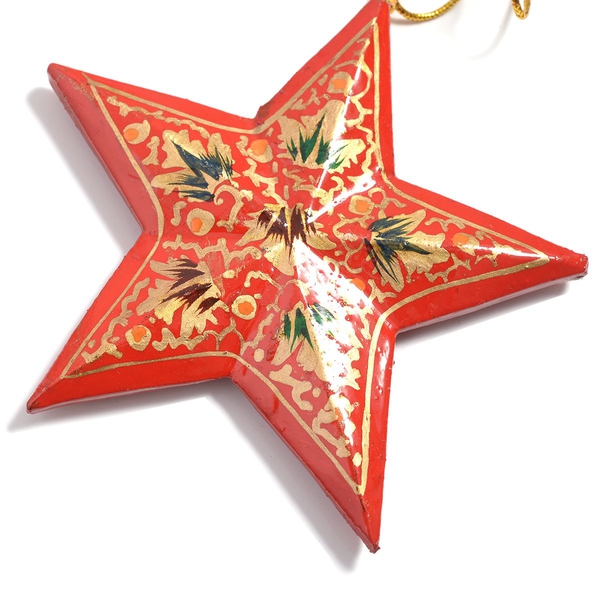 Home Decor - Set of 3 - Red and Multi Colour Wall Hanging Christmas Stars