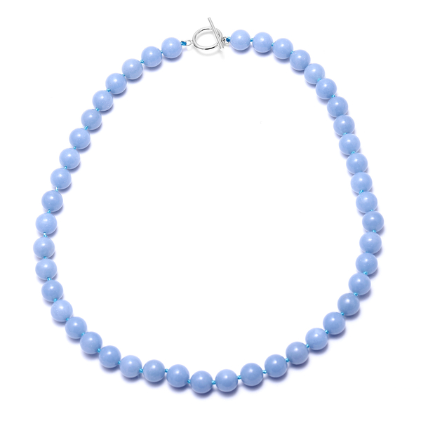 Angelite Beads Necklace (Size 20) with T Bar Lock in Rhodium Overlay Sterling Silver 348.50 Ct.