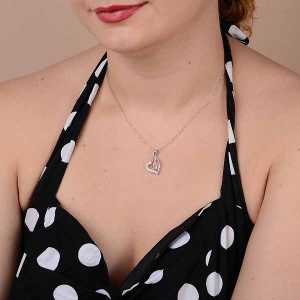 Simulated Diamond Heart Shape Pendant with Chain (Size 18) in Rhodium Overlay Sterling Silver