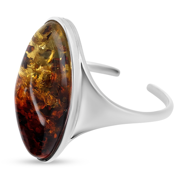 Natural Baltic Amber Cuff Bangle (Size 7.5) in Sterling Silver, Silver Wt. 31.50 Gms