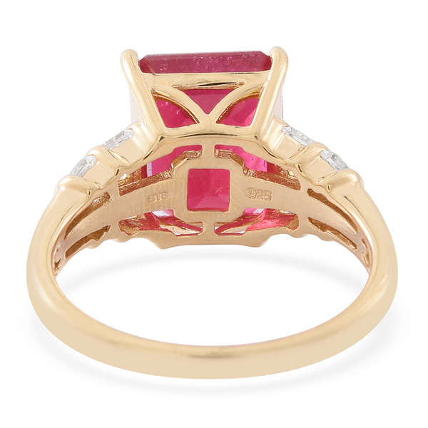 African Ruby (Oct), White Topaz Ring in 14K Gold Overlay Sterling Silver 10.000 Ct.
