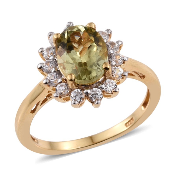 Natural Canary Apatite (Ovl 2.00 Ct), Natural Cambodian Zircon Ring in 14K Gold Overlay Sterling Sil