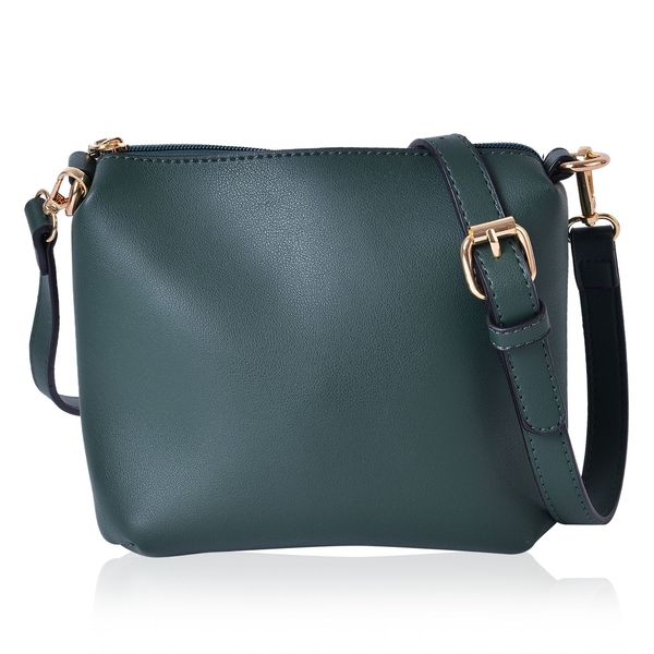 Set of 2 - Green Colour Large Handbag (Size 25X23X19.5 Cm) and Small Handbag (Size 19.5X17X9.5 Cm) with Adjustable and Removable Shoulder Strap