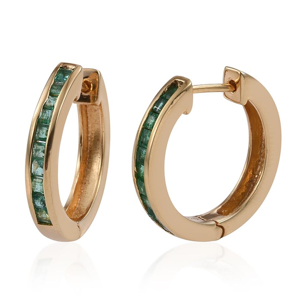 Kagem Zambian Emerald (Sqr) Hoop Earrings (with Clasp) in 14K Gold Overlay Sterling Silver 1.000 Ct.