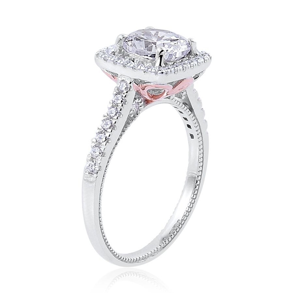 AAA Simulated White Diamond Ring in Rose Gold and Rhodium Plated Sterling Silver