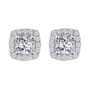 Moissanite Stud Earrings (With Push Back) in Rhodium Overlay Sterling Silver 1.50 Ct.