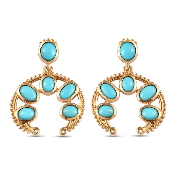 Arizona Sleeping Beauty Turquoise Dangling Earrings (with Push Back) in Yellow Gold Overlay Sterling