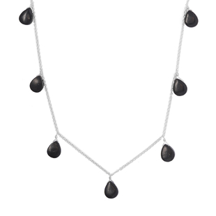 Black Shungite Station Necklace (Size - 20) with Lobster Clasp in Sterling Silver 26.20 Ct.