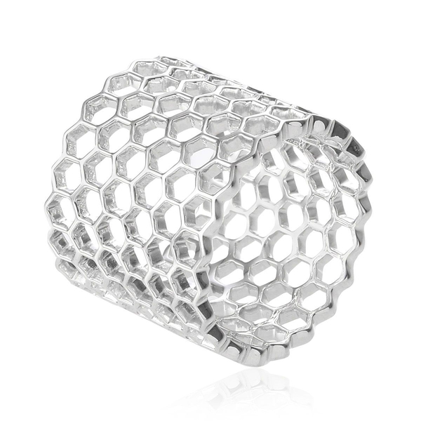 Platinum Overlay Sterling Silver Honey Comb Band Ring, Silver wt 6.00 Gms.