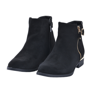 Ankle Boots with Side Zipper - Black