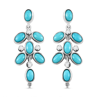 Arizona Sleeping Beauty Turquoise and Natural Cambodian Zircon Leaf Dangling Earrings (with Push Bac