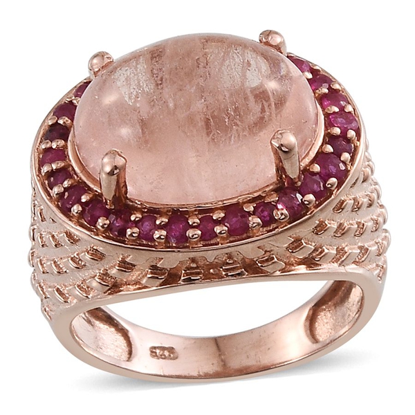 Marropino Morganite (Ovl 7.25 Ct), Ruby Ring in Rose Gold Overlay Sterling Silver 8.000 Ct.