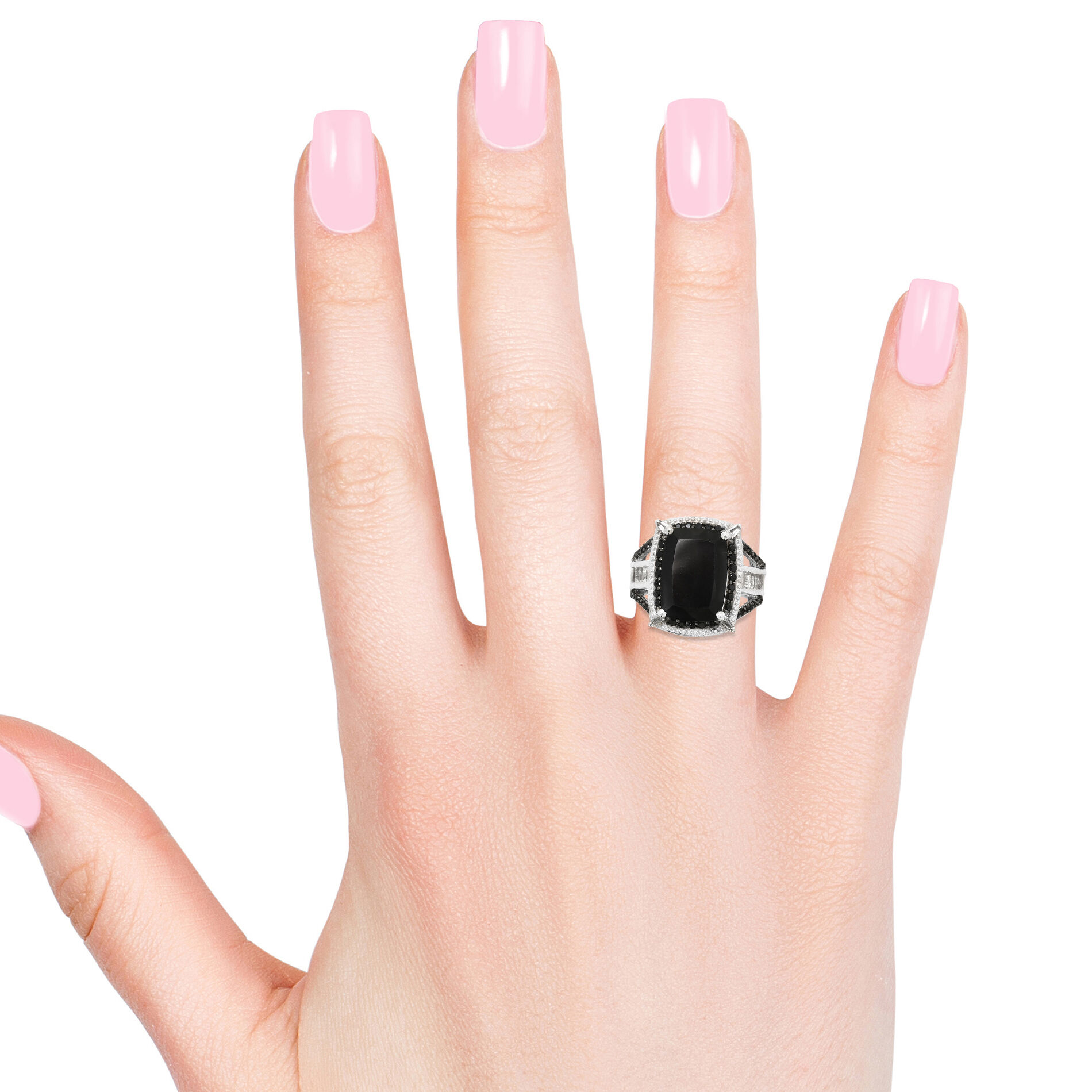 Black Tourmaline (Cush 6.35 Ct),Boi Ploi Black Spinel and White Topaz Ring in Platinum Overlay Sterling Silver 7.750 Ct, Silver wt 6.38 Gms.