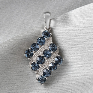 Lustro Stella Denim Blue Crystal Pendant in Silver Plated