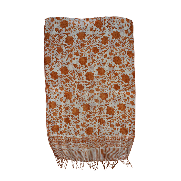 Brown Colour Batik Print 100% Silk Scarf (Size 150x45 Cm)