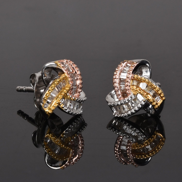 Platinum Yellow And Rose Gold Overlay Sterling Silver Diamond Love Knot Earrings With Push Back 0 25 Ct Tjc