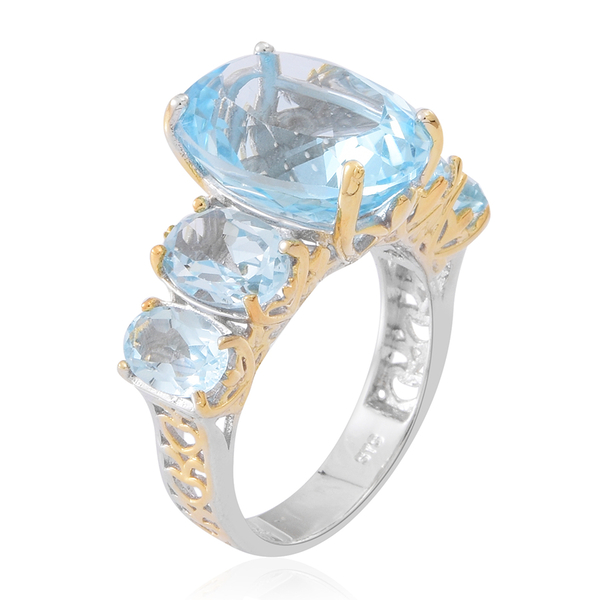 Rare Size Sky Blue Topaz (Ovl 11.20 Ct) 5 Stone Ring in Rhodium Plated Sterling Silver 16.000 Ct.