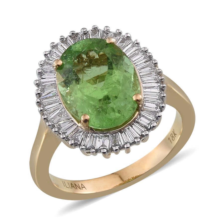 ILIANA 18K Y Gold Mint Green Paraiba Tourmaline (Ovl 4.85 Ct), Diamond Ring 5.400 Ct.