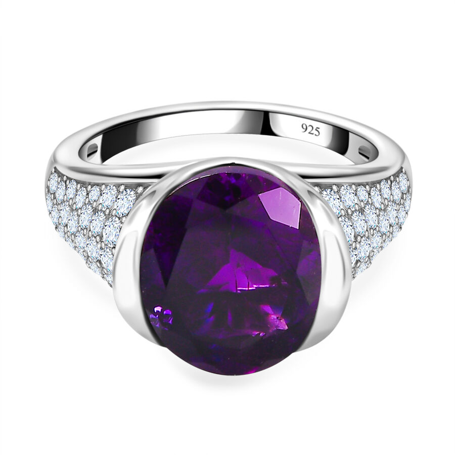 Moroccan Amethyst & Natural Zircon Ring in Platinum Overlay Sterling Silver 5.55 Ct, Silver Wt 5.00 GM