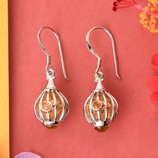 Sajen Silver GEM HEALING Collection - Citrine Hook Earrings in Rhodium Overlay Sterling Silver 9.92 