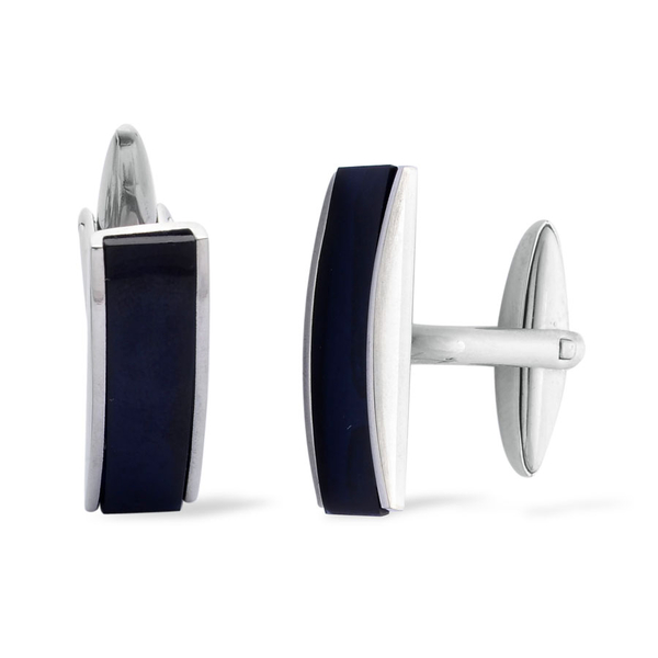 Blue Glass Cuff Lock in Stainless Steel