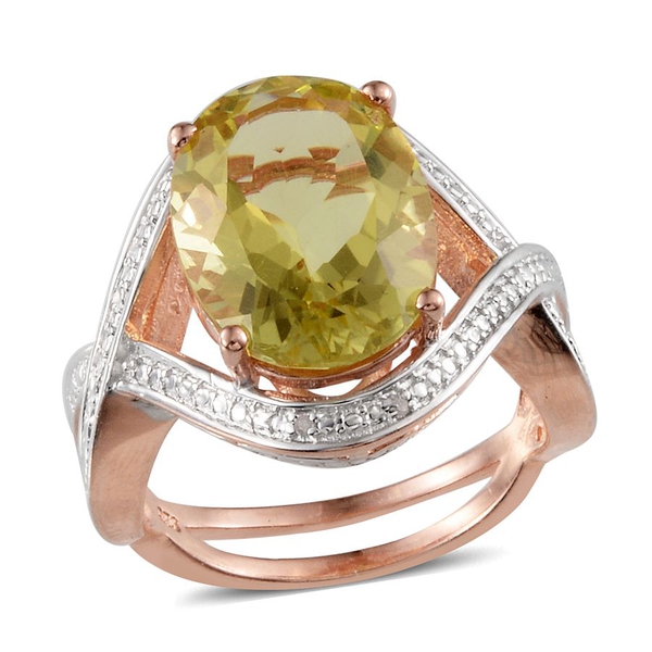 Brazilian Green Gold Quartz (Ovl 8.50 Ct), Diamond Ring in Rose Gold Overlay Sterling Silver 8.520 C