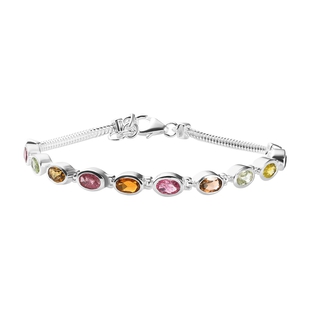 Multi Tourmaline Bracelet (Size - 7.5) With Lobster Clasp in Sterling Silver 4.36 Ct, Silver Wt. 9.3